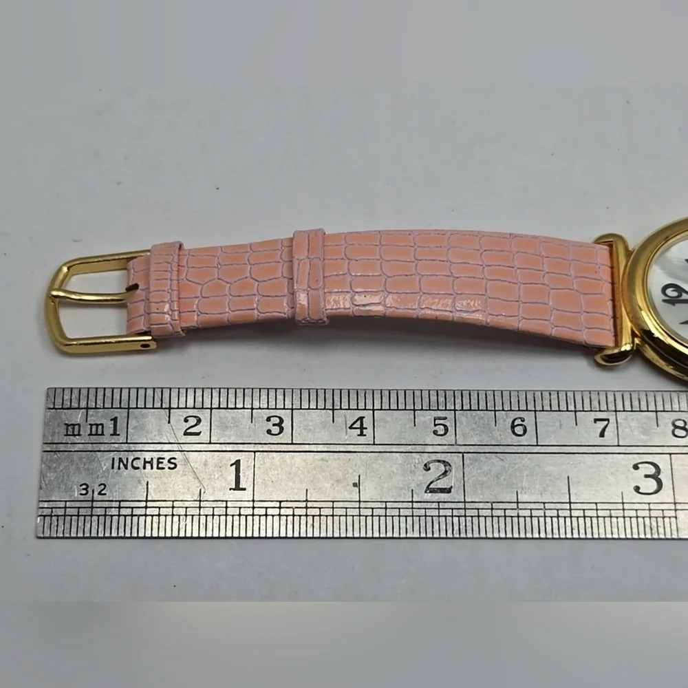 Womens Vintage Vienna Watch Classic Luxury Gold Tone Pink Leather New Battery